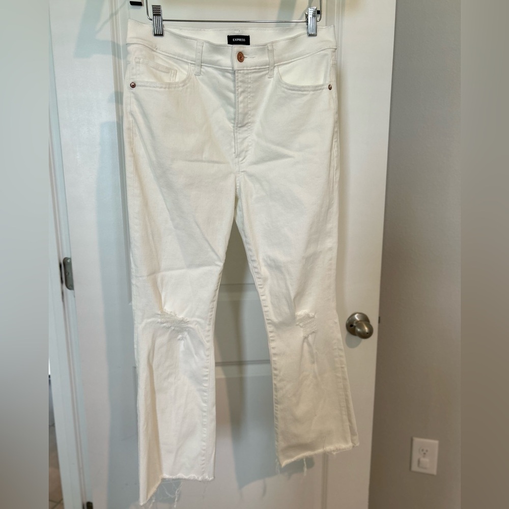 Express High Waisted White Cropped Flare Jeans